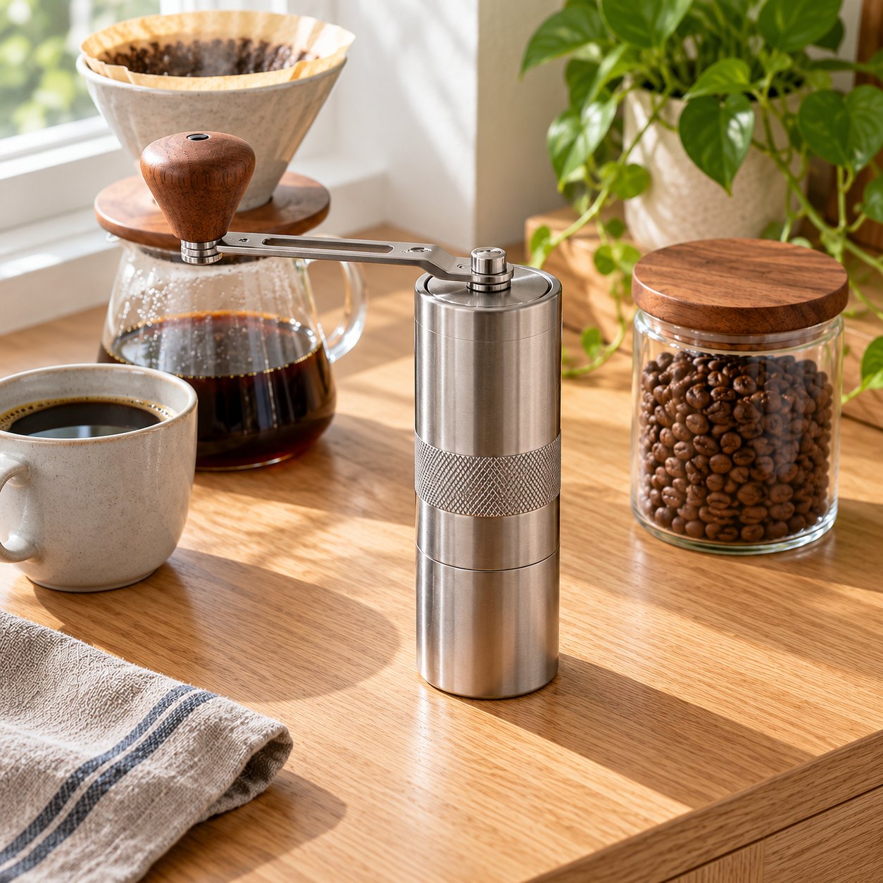 Die Handkaffeemühle von der anderen Seite und von unten