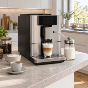 Kaffeevollautomat mit Milchsystem und Glaskaraffe, Silber